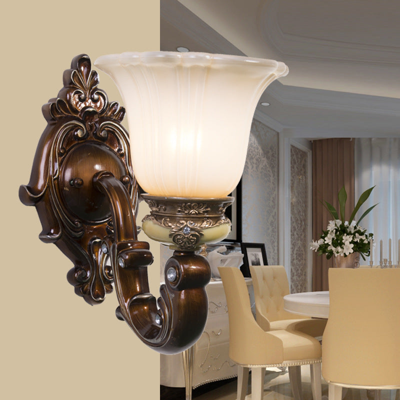 Antiqued Invert Bell Wandschale Einzellicht Creme Rillen Glas Wandmontierte Beleuchtung in Braun