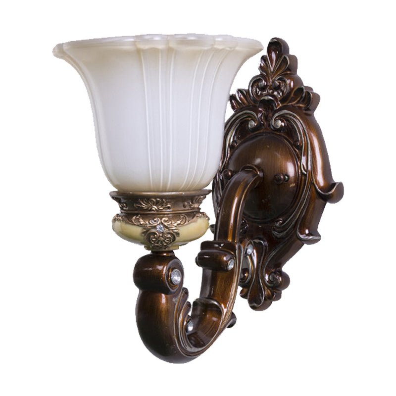 Antiqued Invert Bell Wandschale Einzellicht Creme Rillen Glas Wandmontierte Beleuchtung in Braun