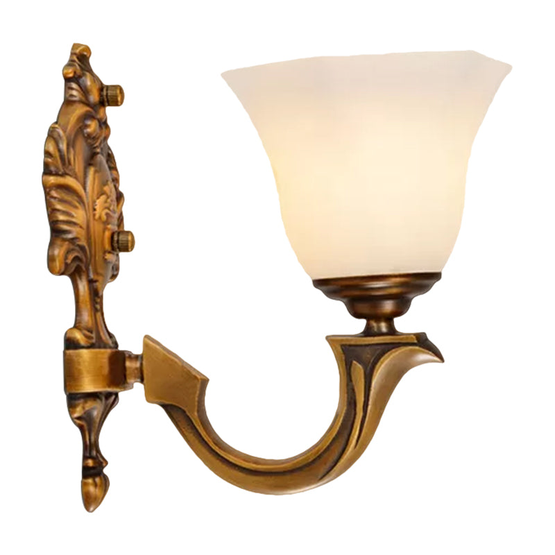 Frendorf | 1-Light Wandlamp Rustieke Slaapkamer Wandlamp met Zeshoekige Bel Satineren Glaslamp in Messing