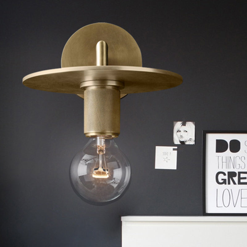 Frendorf | 1-Birnen Wandlampe Einfache Exponierte Birne Metall Wandleuchte Ideen in Schwarz/Messing/Chrom mit Flachem Deckel