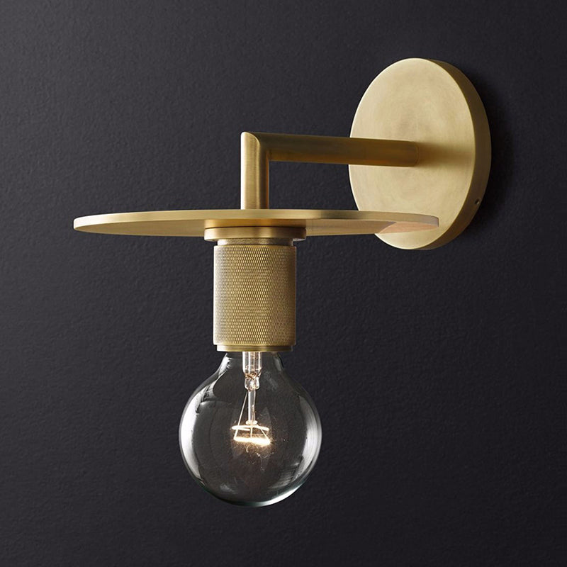 Frendorf | 1-Birnen Wandlampe Einfache Exponierte Birne Metall Wandleuchte Ideen in Schwarz/Messing/Chrom mit Flachem Deckel