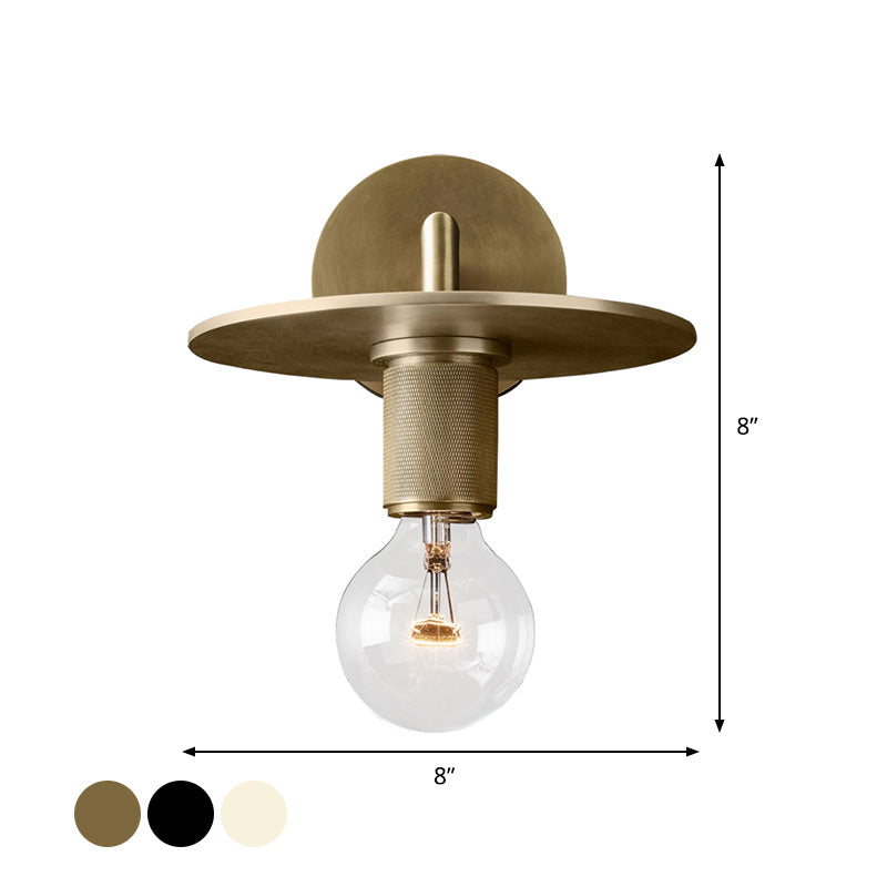 Frendorf | 1-Birnen Wandlampe Einfache Exponierte Birne Metall Wandleuchte Ideen in Schwarz/Messing/Chrom mit Flachem Deckel