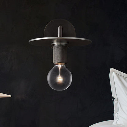 Frendorf | 1-Birnen Wandlampe Einfache Exponierte Birne Metall Wandleuchte Ideen in Schwarz/Messing/Chrom mit Flachem Deckel