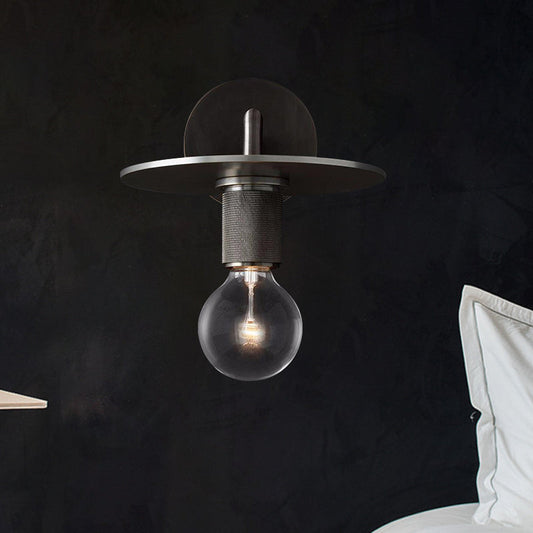 Frendorf | 1-Birnen Wandlampe Einfache Exponierte Birne Metall Wandleuchte Ideen in Schwarz/Messing/Chrom mit Flachem Deckel