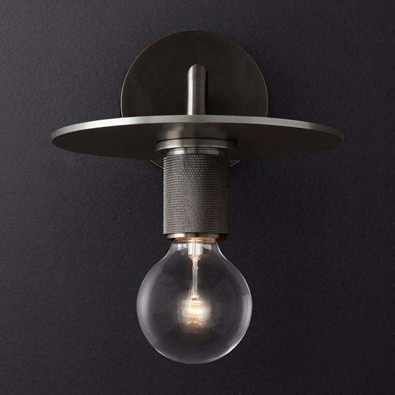 Frendorf | 1-Birnen Wandlampe Einfache Exponierte Birne Metall Wandleuchte Ideen in Schwarz/Messing/Chrom mit Flachem Deckel