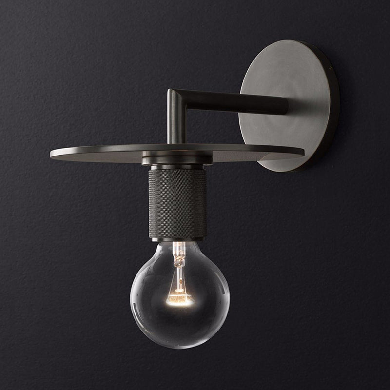 Frendorf | 1-Birnen Wandlampe Einfache Exponierte Birne Metall Wandleuchte Ideen in Schwarz/Messing/Chrom mit Flachem Deckel
