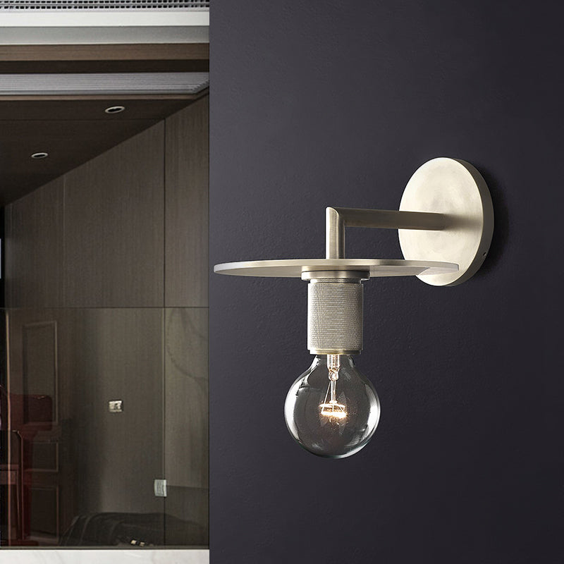 Frendorf | 1-Birnen Wandlampe Einfache Exponierte Birne Metall Wandleuchte Ideen in Schwarz/Messing/Chrom mit Flachem Deckel