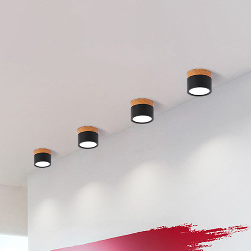 Moderne Macaron Deckenleuchte – Kompakte Metall/Holz Flush Mount Beleuchtung für Küche und Bar in Gelb, Blau und Schwarz