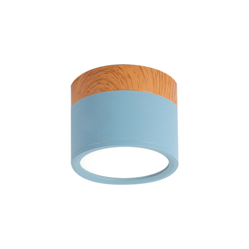 Moderne Macaron Deckenleuchte – Kompakte Metall/Holz Flush Mount Beleuchtung für Küche und Bar in Gelb, Blau und Schwarz
