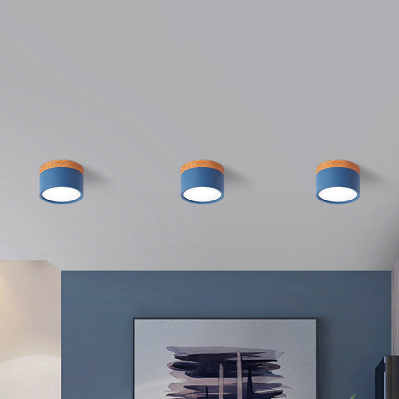 Moderne Macaron Deckenleuchte – Kompakte Metall/Holz Flush Mount Beleuchtung für Küche und Bar in Gelb, Blau und Schwarz