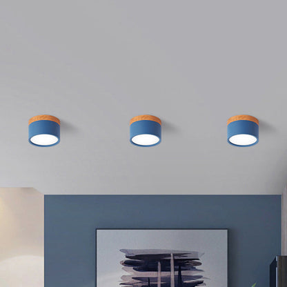 Moderne Macaron Deckenleuchte – Kompakte Metall/Holz Flush Mount Beleuchtung für Küche und Bar in Gelb, Blau und Schwarz