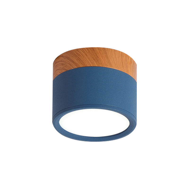 Moderne Macaron Deckenleuchte – Kompakte Metall/Holz Flush Mount Beleuchtung für Küche und Bar in Gelb, Blau und Schwarz