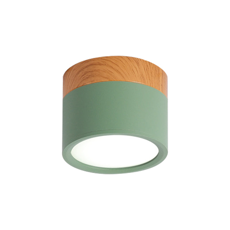 Moderne Macaron Deckenleuchte – Kompakte Metall/Holz Flush Mount Beleuchtung für Küche und Bar in Gelb, Blau und Schwarz
