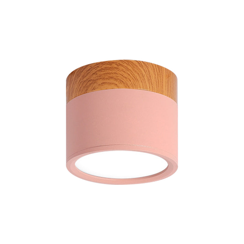 Moderne Macaron Deckenleuchte – Kompakte Metall/Holz Flush Mount Beleuchtung für Küche und Bar in Gelb, Blau und Schwarz