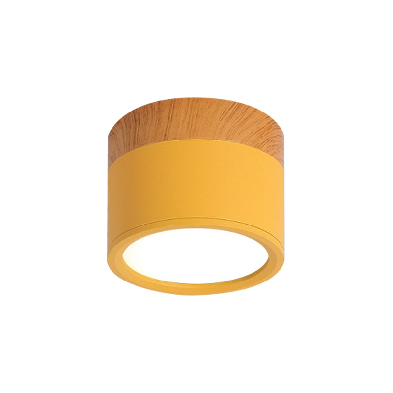 Moderne Macaron Deckenleuchte – Kompakte Metall/Holz Flush Mount Beleuchtung für Küche und Bar in Gelb, Blau und Schwarz