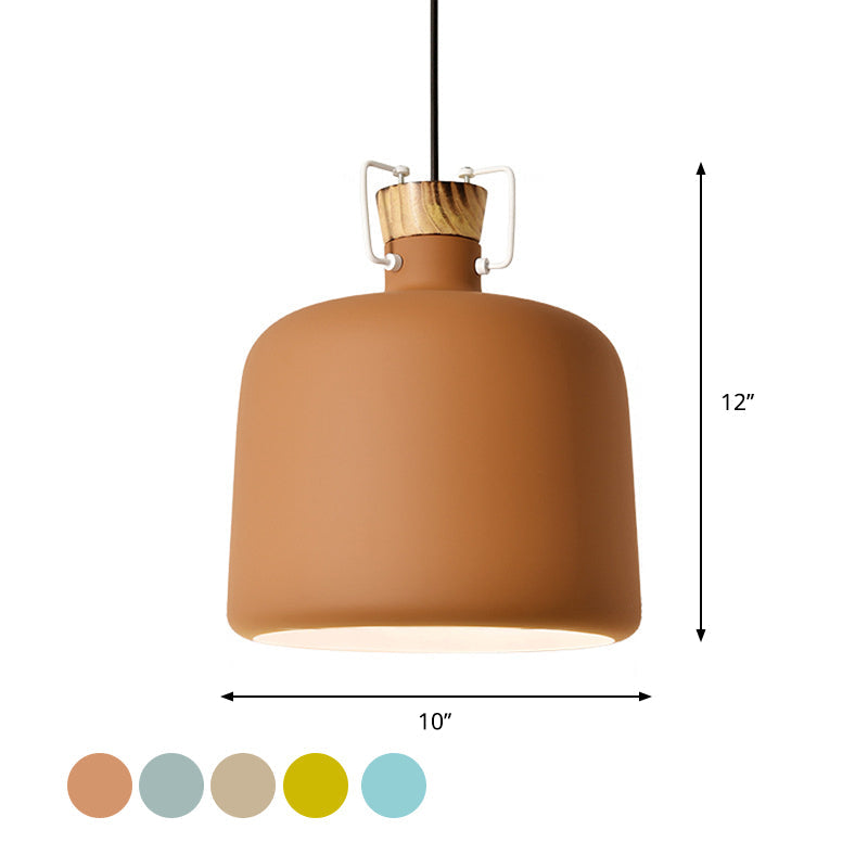 Wein Jar-förmige Down Lighting Macaron Aluminium 1-Licht Offene Küche Pendelleuchte in Blau/Gold/Braun mit Holz-Kork