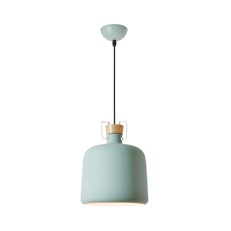 Wein Jar-förmige Down Lighting Macaron Aluminium 1-Licht Offene Küche Pendelleuchte in Blau/Gold/Braun mit Holz-Kork