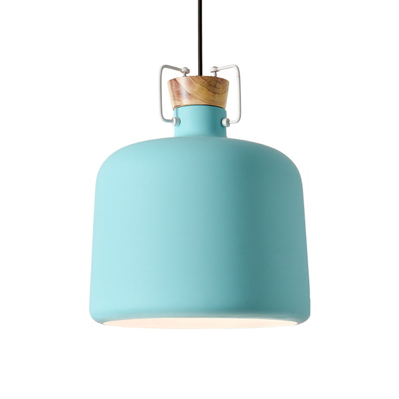 Wein Jar-förmige Down Lighting Macaron Aluminium 1-Licht Offene Küche Pendelleuchte in Blau/Gold/Braun mit Holz-Kork
