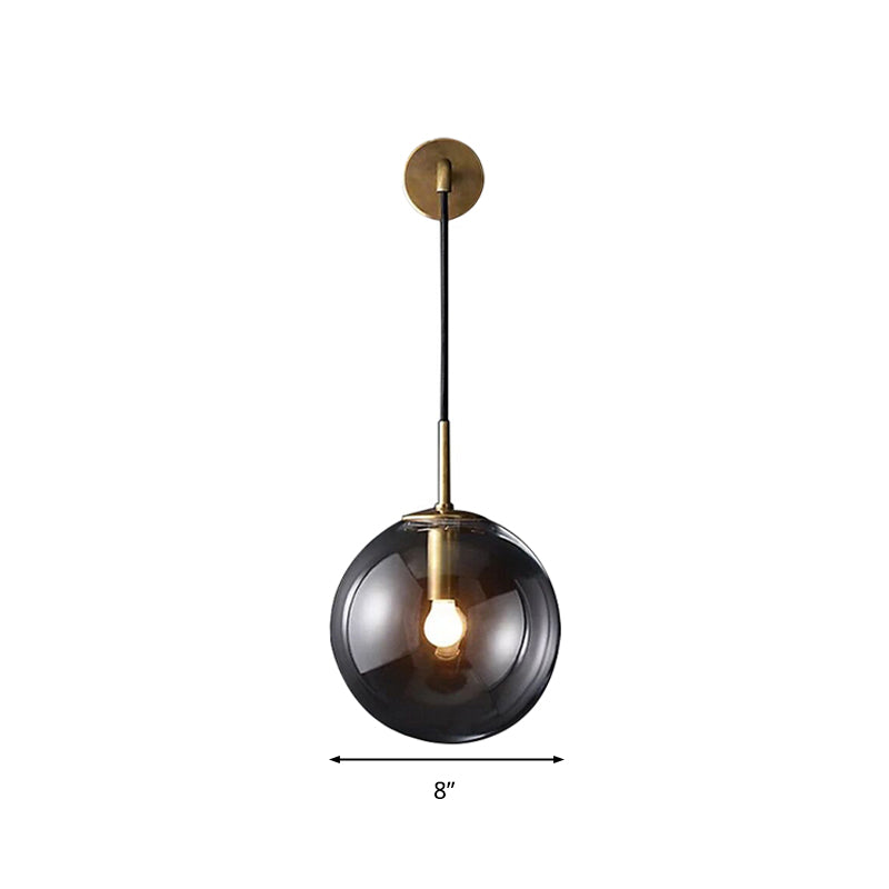 Frendorf | Moderne Sferische Wandlamp 1 Peertje Rookglas Wandlicht in Zwart/Messing voor de Woonkamer, 8"/10"