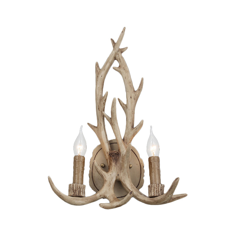 Frendorf | 2 Köpfe Geweih Wandlicht Leuchte Rustikal Kaffee/Braun/Grau Harz Wandmontierte Lampe mit Freilampen-Design