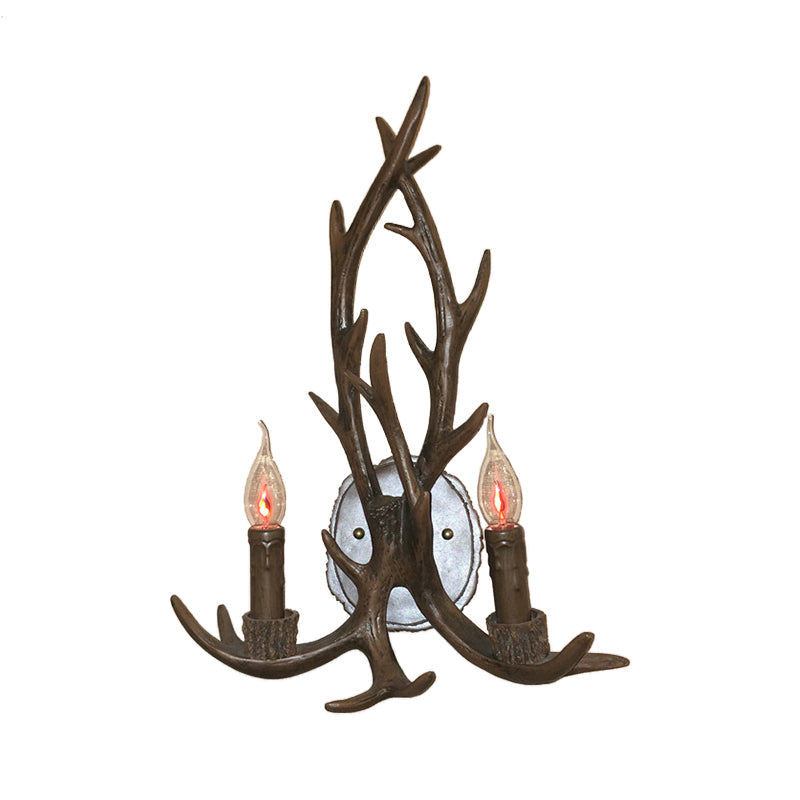 Frendorf | 2 Köpfe Geweih Wandlicht Leuchte Rustikal Kaffee/Braun/Grau Harz Wandmontierte Lampe mit Freilampen-Design