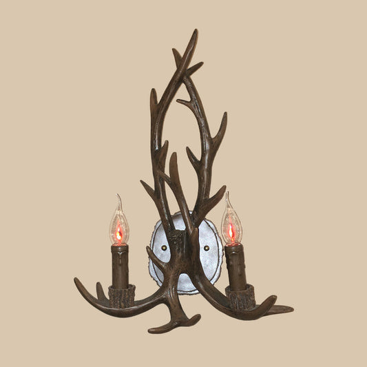 Frendorf | 2 Köpfe Geweih Wandlicht Leuchte Rustikal Kaffee/Braun/Grau Harz Wandmontierte Lampe mit Freilampen-Design