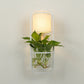 Frendorf | 1 Glühbirne Zylindrische Wandleuchte Lodge Schwarz/Weiß/Gold Stoff Wandlampe mit Warm/Weiß Licht und PflanzenTopf