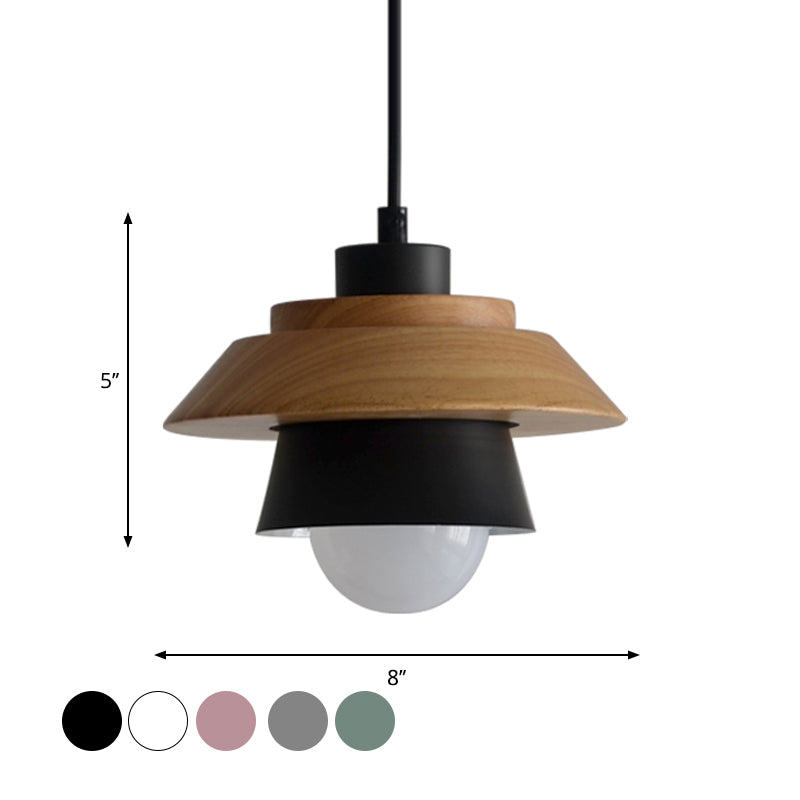 2-schattige Eisen-Hängelampe Kit Macaron Einzeln Pink/Grau/Grün und Holz Pendelleuchte