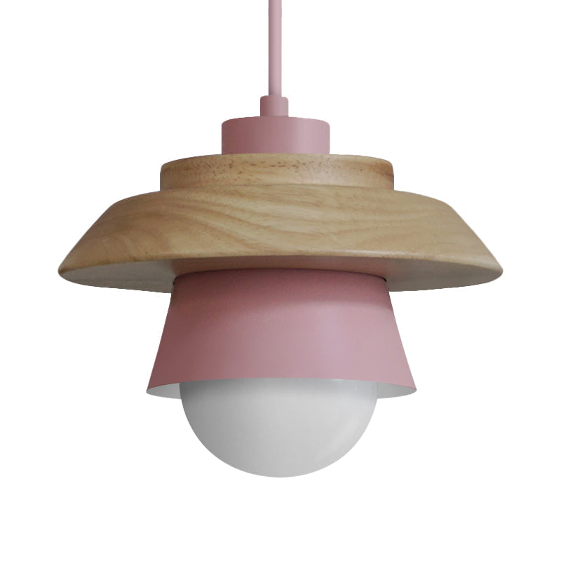 2-schattige Eisen-Hängelampe Kit Macaron Einzeln Pink/Grau/Grün und Holz Pendelleuchte