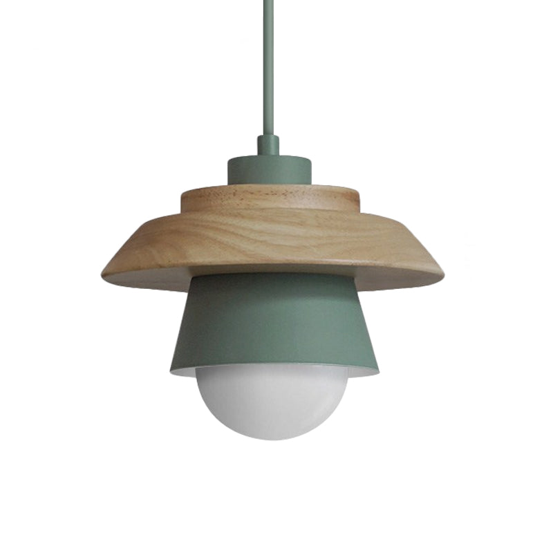 2-schattige Eisen-Hängelampe Kit Macaron Einzeln Pink/Grau/Grün und Holz Pendelleuchte