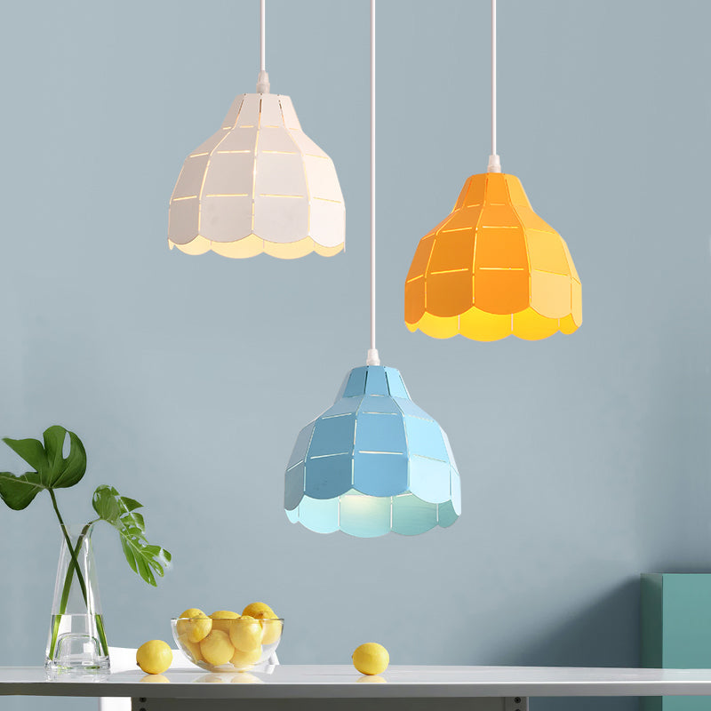 Laser Cut Floral Aluminium Tropfen Pendant Macaron 1 Glühbirne Grün/Gelb/Grau Hängeleuchte