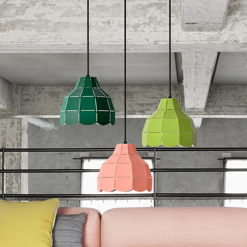 Laser Cut Floral Aluminium Tropfen Pendant Macaron 1 Glühbirne Grün/Gelb/Grau Hängeleuchte