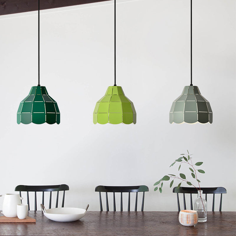 Laser Cut Floral Aluminium Tropfen Pendant Macaron 1 Glühbirne Grün/Gelb/Grau Hängeleuchte