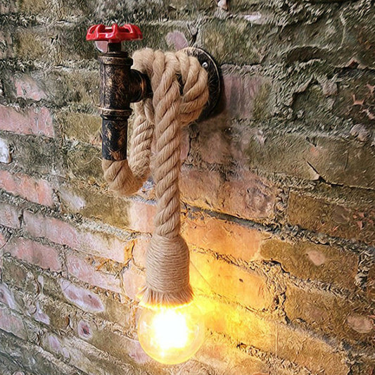 Frendorf | Industrielle Wasserhahn Wandlampe 1-Licht Hanfseil Wandmontierte Lampe in Braun für Weinbar