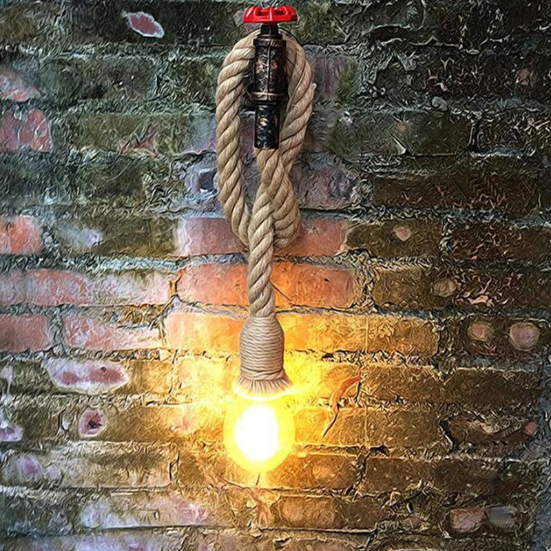 Frendorf | Industrielle Wasserhahn Wandlampe 1-Licht Hanfseil Wandmontierte Lampe in Braun für Weinbar