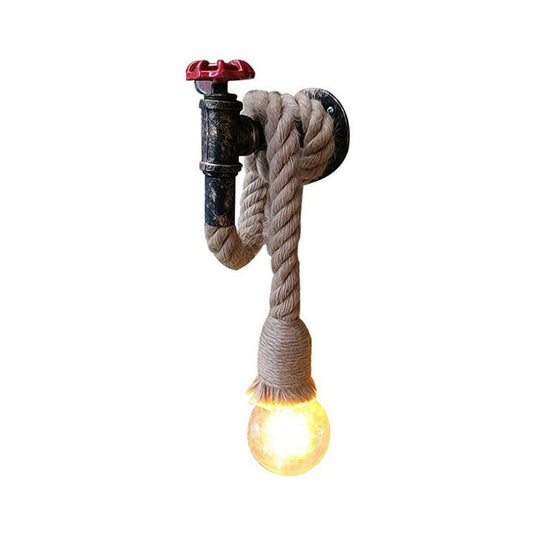 Frendorf | Industrielle Wasserhahn Wandlampe 1-Licht Hanfseil Wandmontierte Lampe in Braun für Weinbar