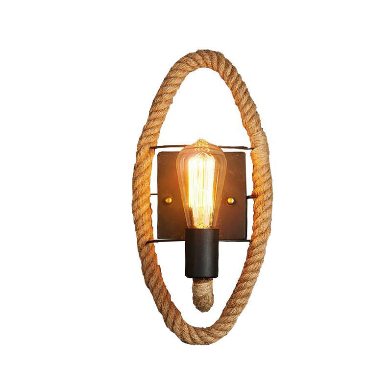 Frendorf | Einzelne Seil umwickelte Wandleuchte Bauernhaus Braun Oval/Rund Esszimmer Wandmontage Licht mit offenem Lampendesign