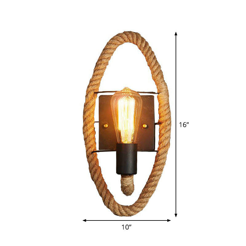 Frendorf | Einzelne Seil umwickelte Wandleuchte Bauernhaus Braun Oval/Rund Esszimmer Wandmontage Licht mit offenem Lampendesign