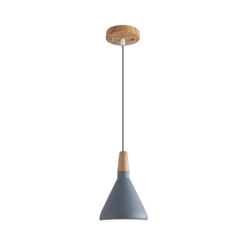 Grau/Rosa/Grün Kegel Hängeleuchte Macaron 1 Glühbirne Aluminium Deckenpendelleuchte mit Holzaufsatz für das Esszimmer