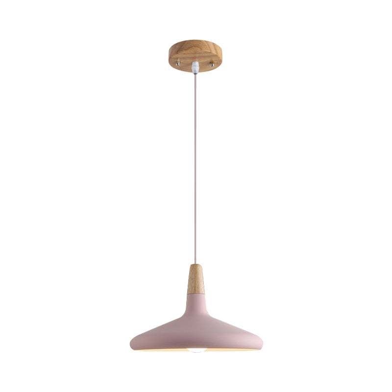 Grau/Rosa/Grün Kegel Hängeleuchte Macaron 1 Glühbirne Aluminium Deckenpendelleuchte mit Holzaufsatz für das Esszimmer