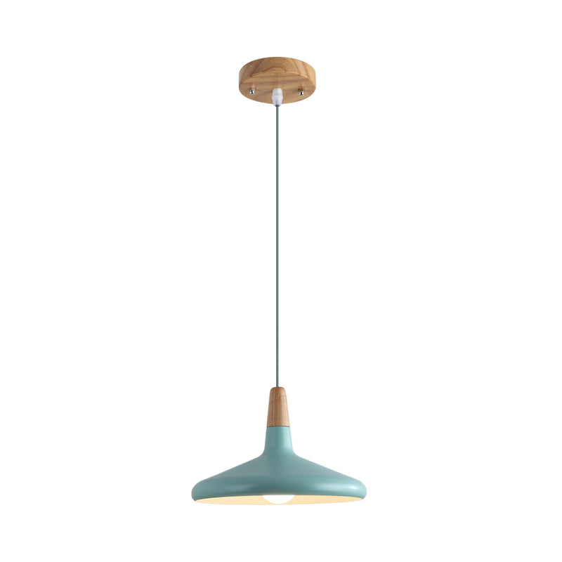 Grau/Rosa/Grün Kegel Hängeleuchte Macaron 1 Glühbirne Aluminium Deckenpendelleuchte mit Holzaufsatz für das Esszimmer