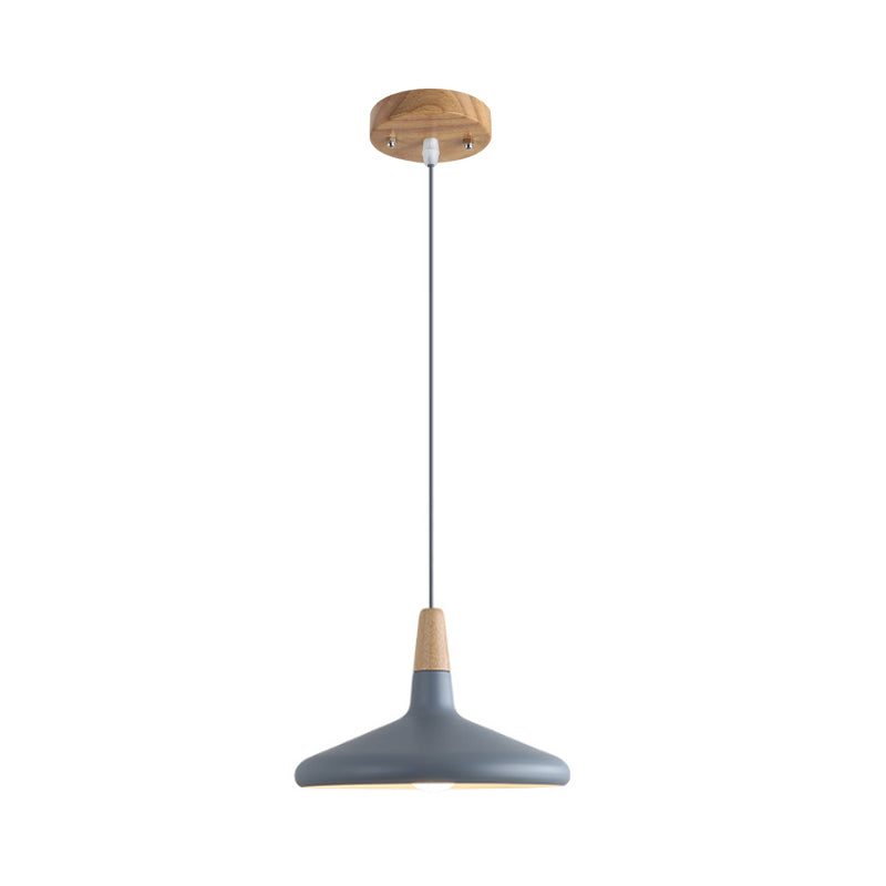 Grau/Rosa/Grün Kegel Hängeleuchte Macaron 1 Glühbirne Aluminium Deckenpendelleuchte mit Holzaufsatz für das Esszimmer