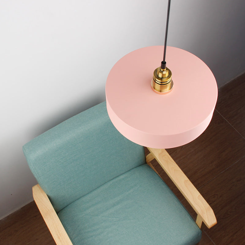 Dome/Zylinder/Kegel Eisen Hängeleuchte Macaron Einzel Weiß/Rosa/Blau und Messing Deckenpendelleuchte für Nachttisch