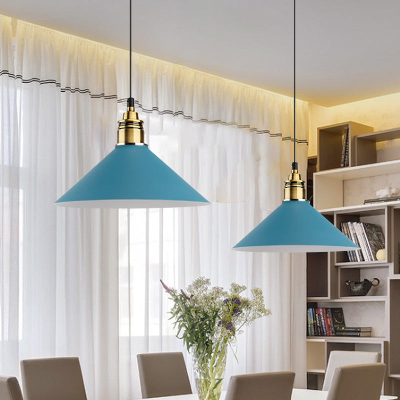 Dome/Zylinder/Kegel Eisen Hängeleuchte Macaron Einzel Weiß/Rosa/Blau und Messing Deckenpendelleuchte für Nachttisch