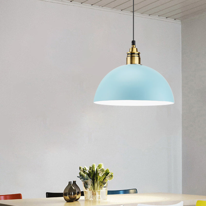 Dome/Zylinder/Kegel Eisen Hängeleuchte Macaron Einzel Weiß/Rosa/Blau und Messing Deckenpendelleuchte für Nachttisch