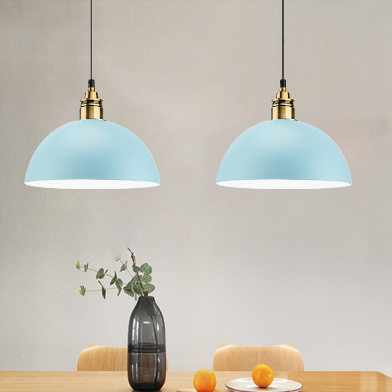 Dome/Zylinder/Kegel Eisen Hängeleuchte Macaron Einzel Weiß/Rosa/Blau und Messing Deckenpendelleuchte für Nachttisch