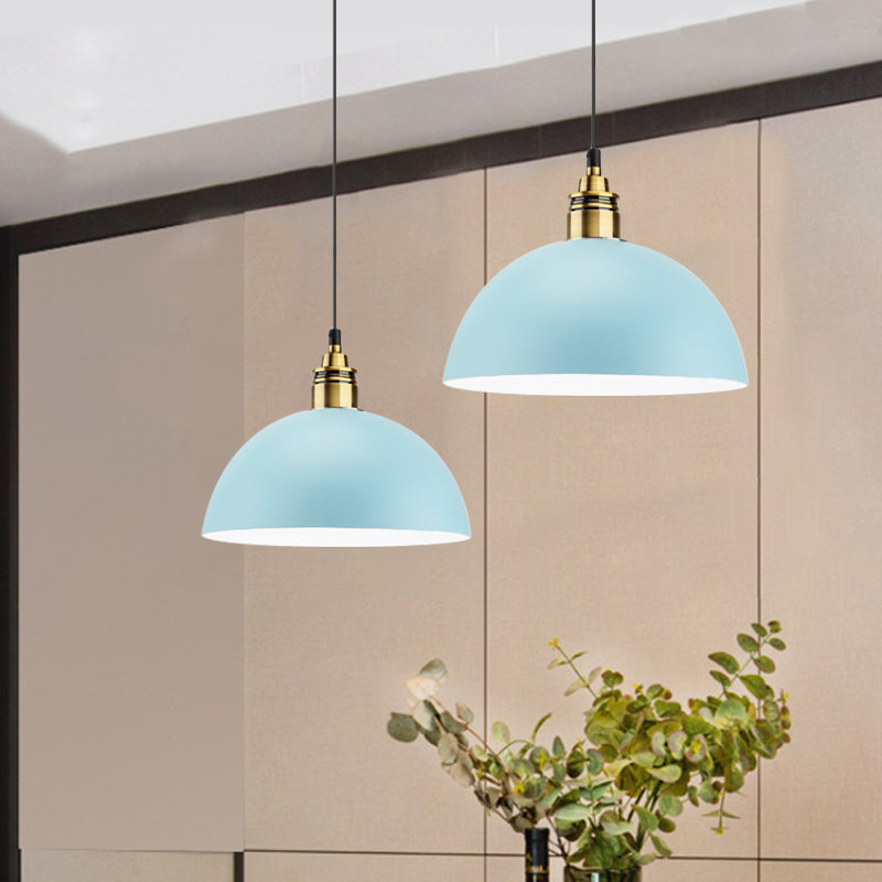 Dome/Zylinder/Kegel Eisen Hängeleuchte Macaron Einzel Weiß/Rosa/Blau und Messing Deckenpendelleuchte für Nachttisch