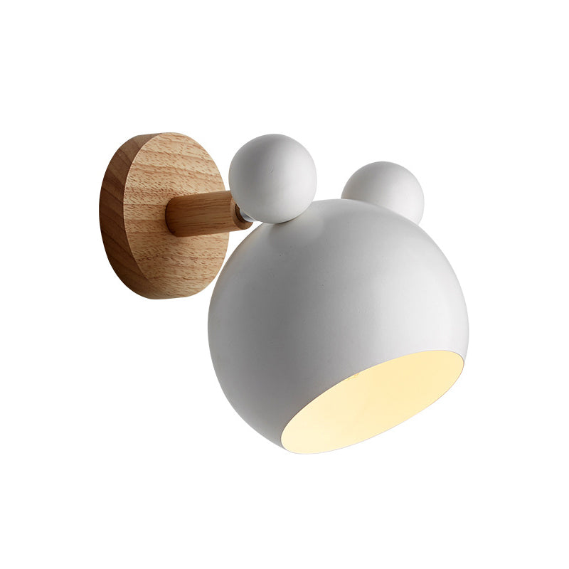 Frendorf | Bär/Glocke Rotierende Wandmontierte Lampe Macaron Eisen 1-Kopf Nachttisch Lese Wandlicht in Weiß/Rosa/Grün und Holz