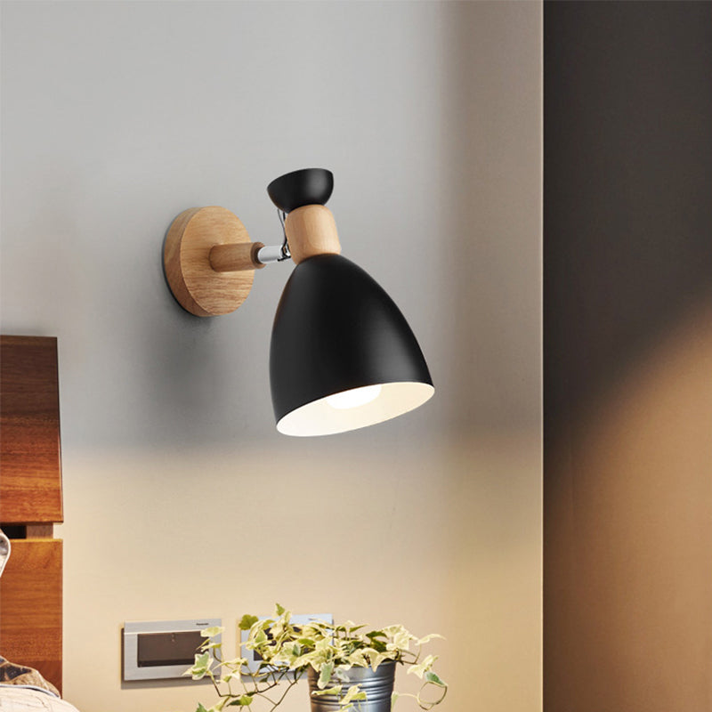 Frendorf | Bär/Glocke Rotierende Wandmontierte Lampe Macaron Eisen 1-Kopf Nachttisch Lese Wandlicht in Weiß/Rosa/Grün und Holz