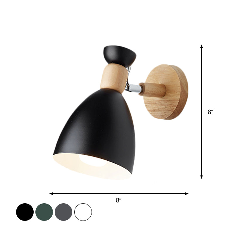 Frendorf | Bär/Glocke Rotierende Wandmontierte Lampe Macaron Eisen 1-Kopf Nachttisch Lese Wandlicht in Weiß/Rosa/Grün und Holz